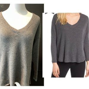 Socialite Waffle Knit V Neck Long Sleeve Sweater Crop Top